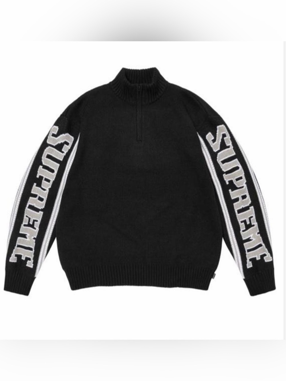 Supreme Black Jacquard Sleeve Half Zip Sweater L